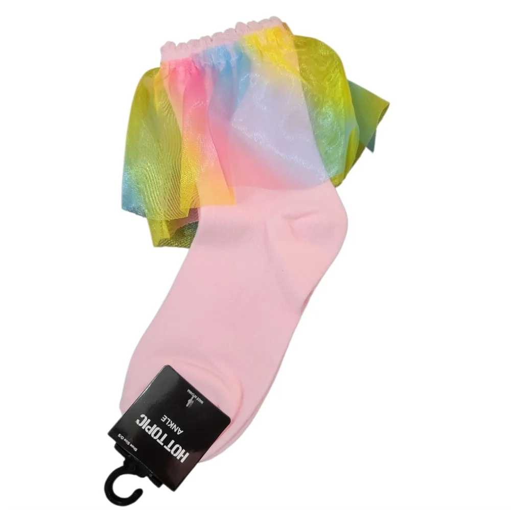 Colorful Pink Socks with Rainbow Tulle O/S New